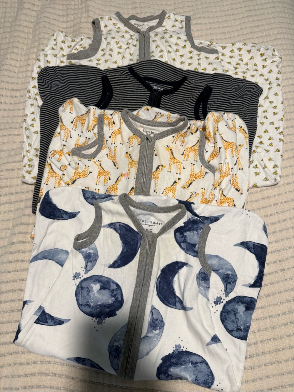 Four Burt's Bees Sleep Sacs S to XL organic cotton
